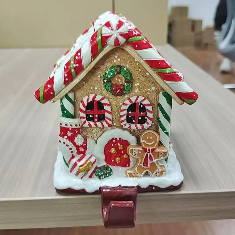 Christmas Stocking Hangers Christmas Gingerbread House Stocking Holder Resin Party Decoration Holiday Hook Decor For Bedroom