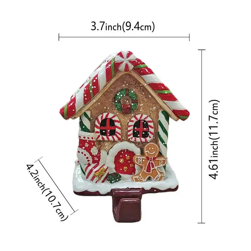 Christmas Stocking Hangers Christmas Gingerbread House Stocking Holder Resin Party Decoration Holiday Hook Decor For Bedroom