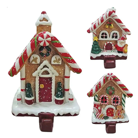 Christmas Stocking Hangers Christmas Gingerbread House Stocking Holder Resin Party Decoration Holiday Hook Decor For Bedroom