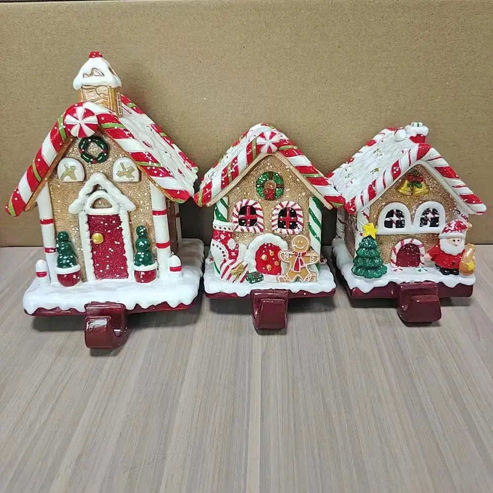 Christmas Stocking Hangers Christmas Gingerbread House Stocking Holder Resin Party Decoration Holiday Hook Decor For Bedroom