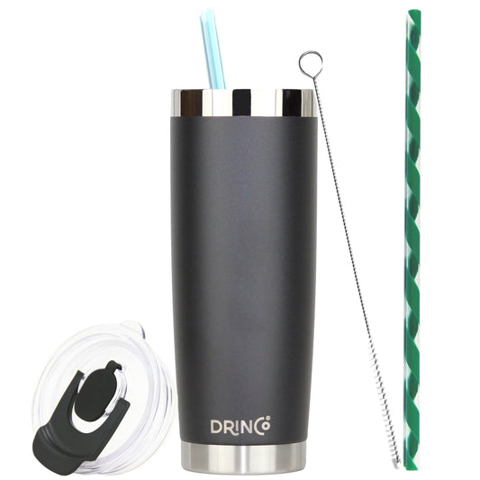 DRINCO®  20oz Insulated Tumbler w/Spill Proof Lid, 2 Straws(Black)